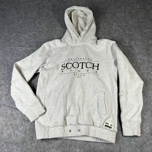Scotch & Soda Hoodie Mens Medium Logo Art Pullover Light Heather Gray - Picture 1 of 9